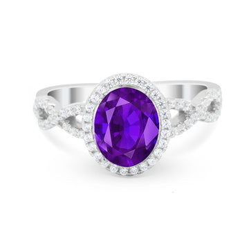 Oval Amethyst CZ Halo Twisted Ring 925 Sterling Silver Wholesale